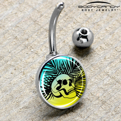Blue Haze Sunset Skull and Palms Belly Ring by Onyx O