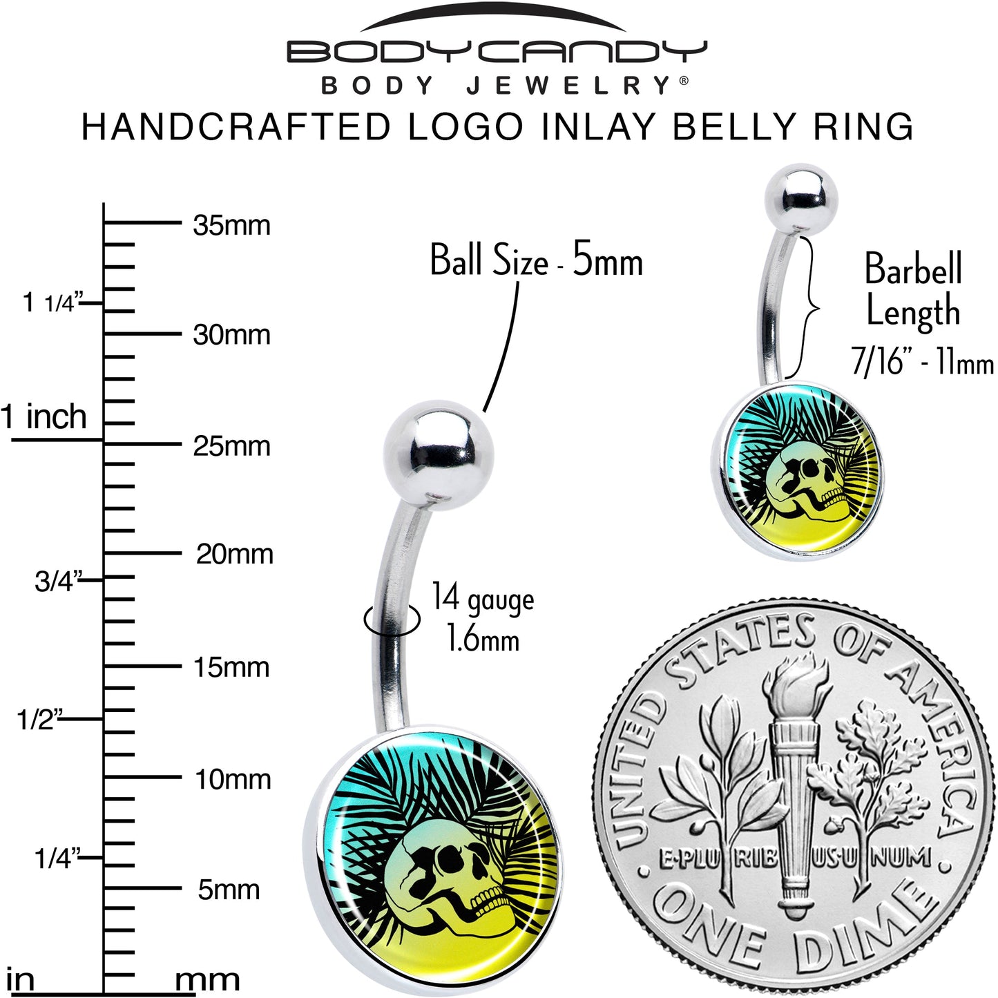 Blue Haze Sunset Skull and Palms Belly Ring by Onyx O