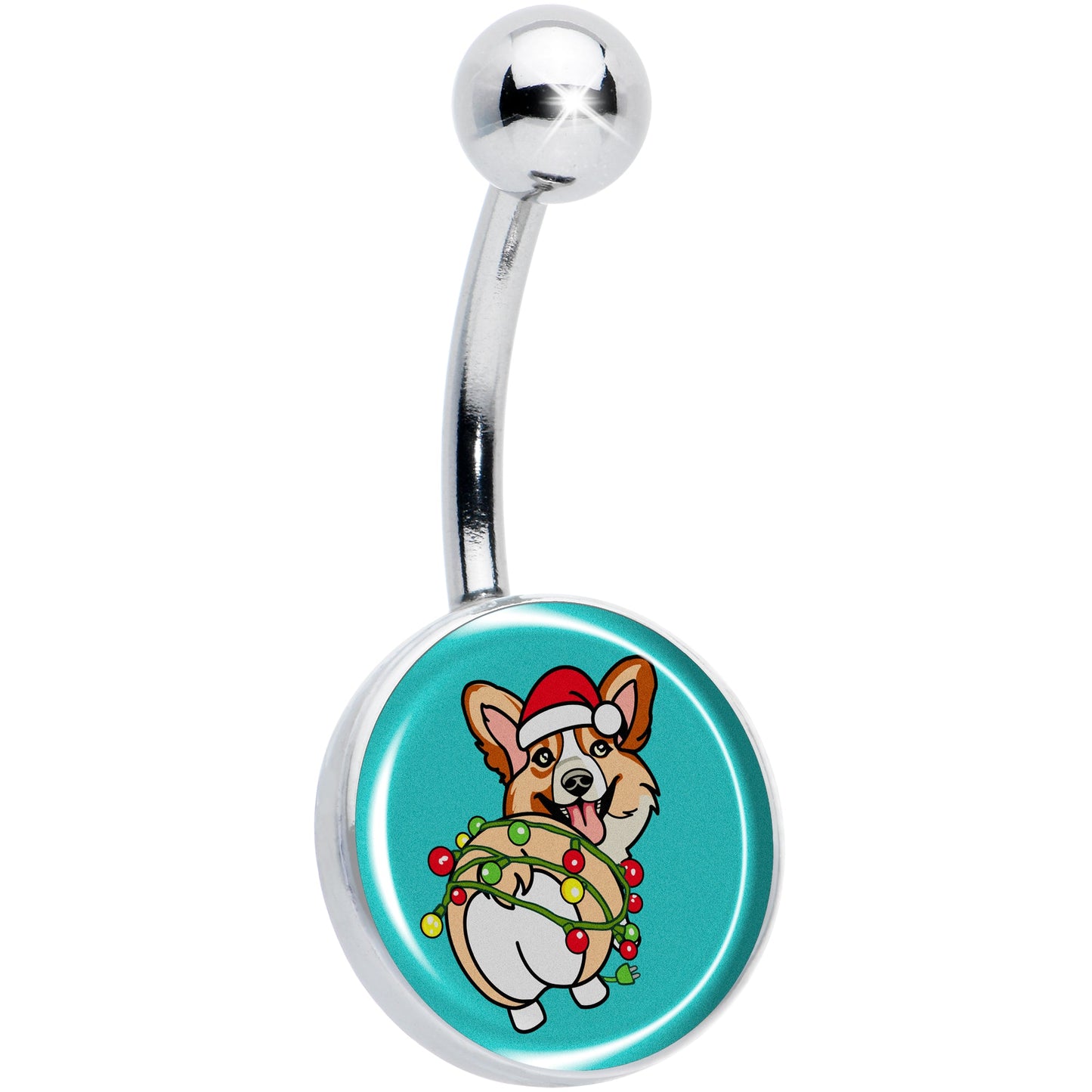 Christmas Holiday Lights Corgi Dog Belly Ring by Onyx O