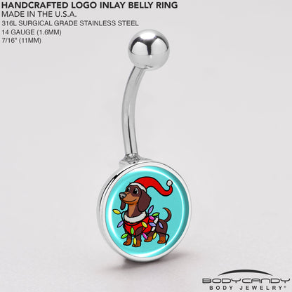 Christmas Holiday Weiner Dog Belly Ring by Onyx O