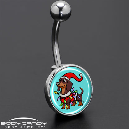 Christmas Holiday Weiner Dog Belly Ring by Onyx O