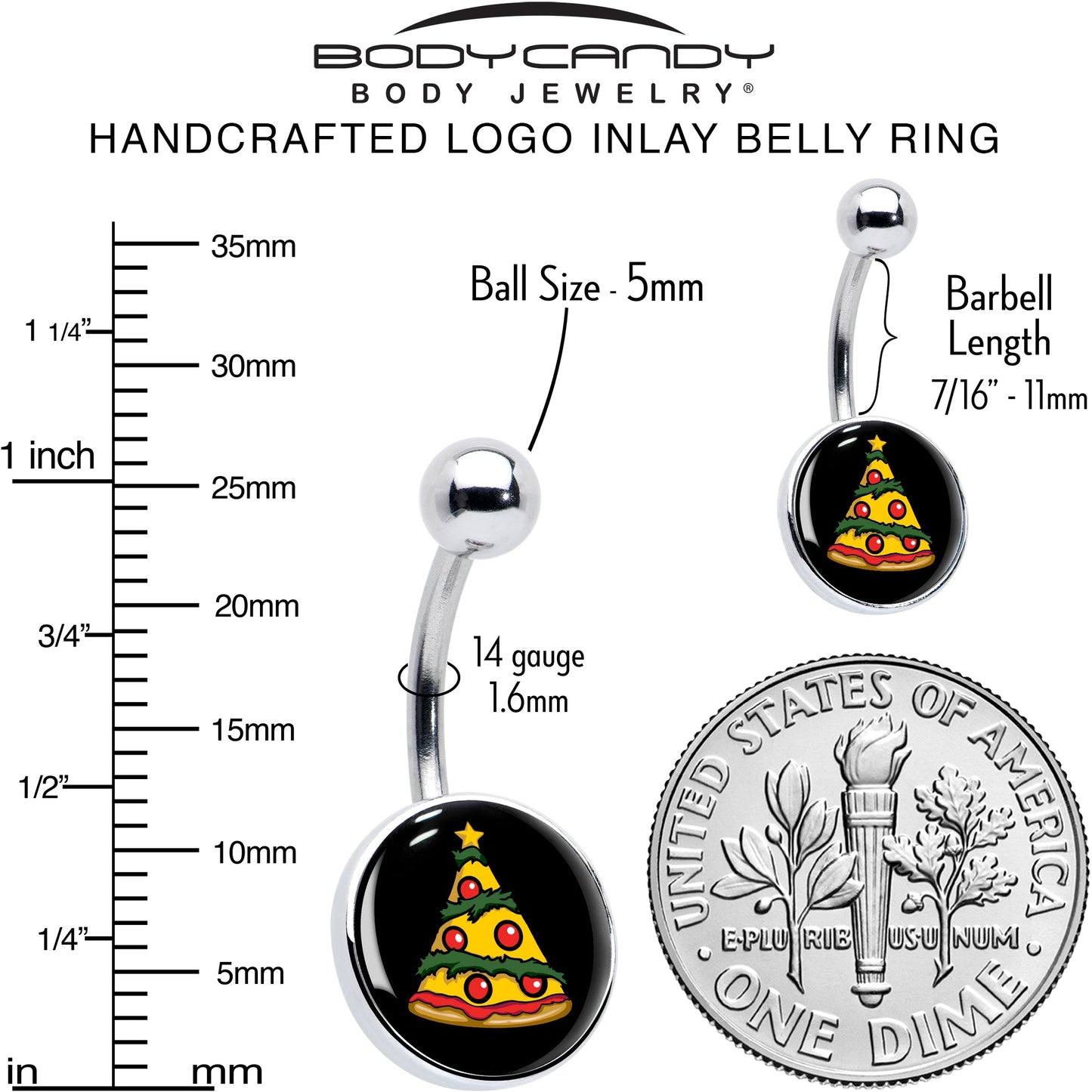 Christmas Holiday Pizza Tree Belly Ring by Onyx O