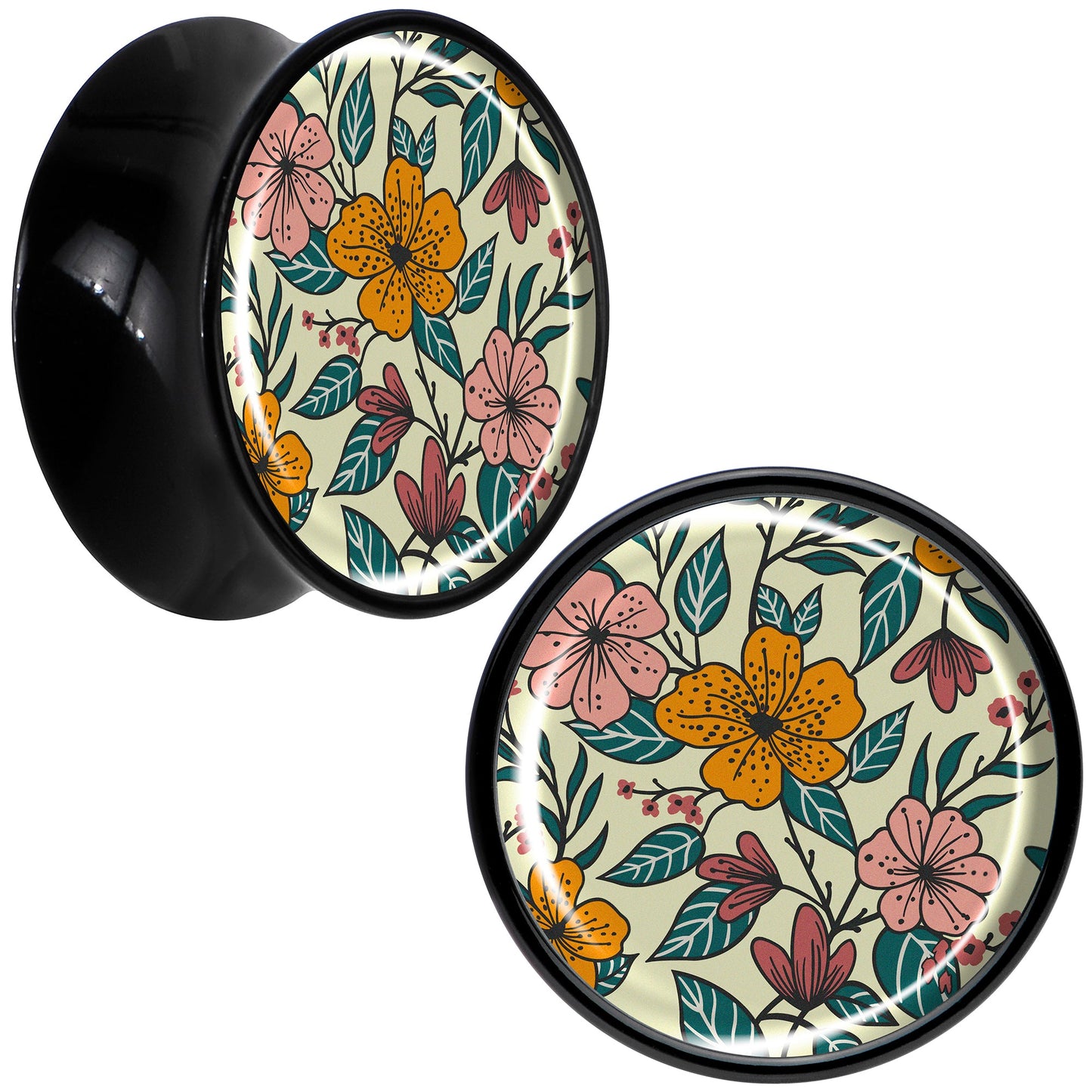 Blossom Creation Wildflower Flowers Black Acrylic Saddle Plug Set by Onyx O