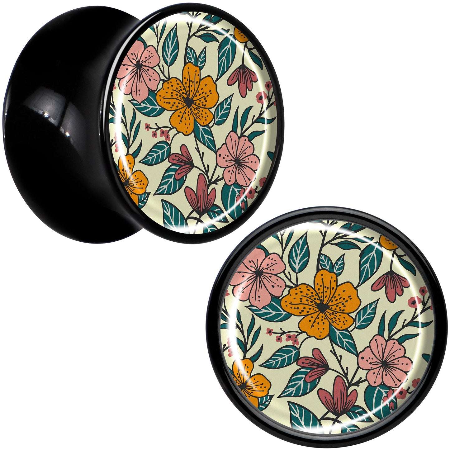 Blossom Creation Wildflower Flowers Black Acrylic Saddle Plug Set by Onyx O