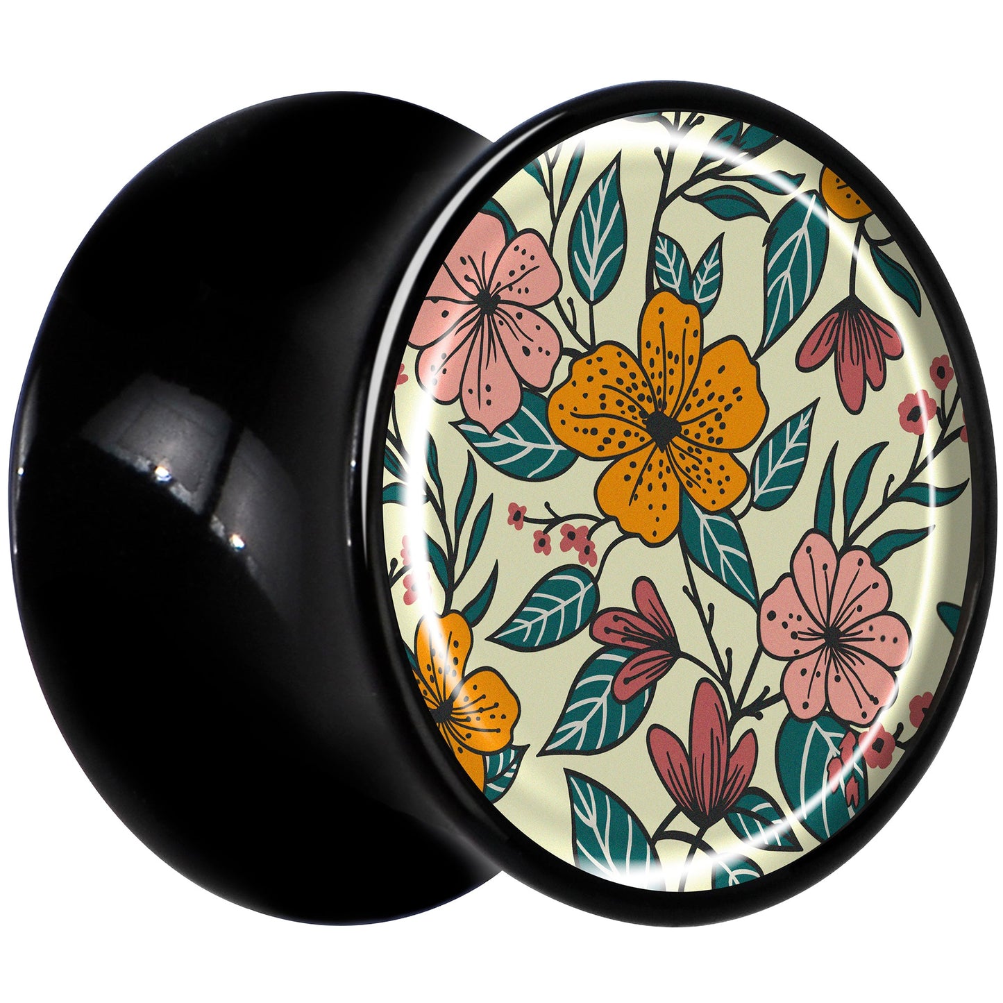 Blossom Creation Wildflower Flowers Black Acrylic Saddle Plug Set by Onyx O