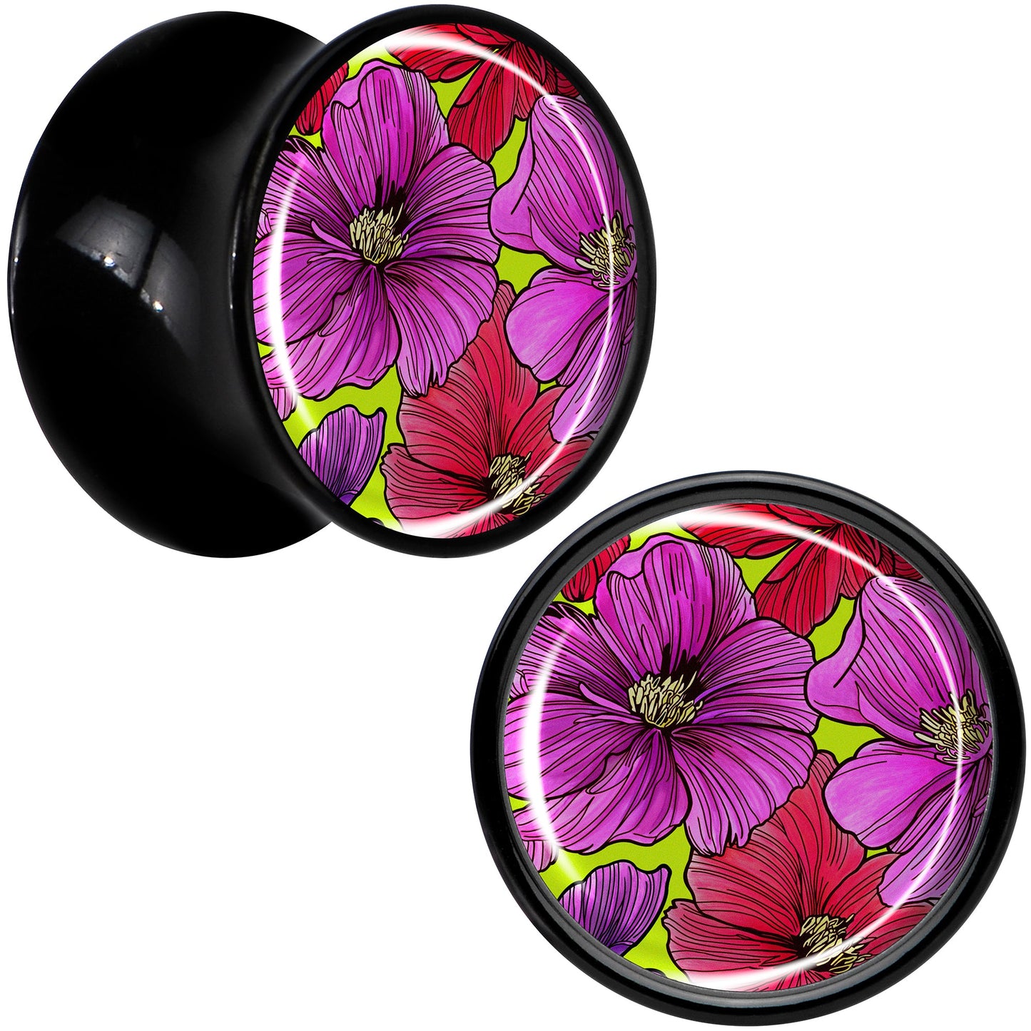Blossom Creation Tropical Floral Flowers Black Acrylic Saddle Plug Set by Onyx O