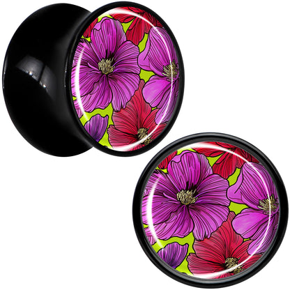 Blossom Creation Tropical Floral Flowers Black Acrylic Saddle Plug Set by Onyx O