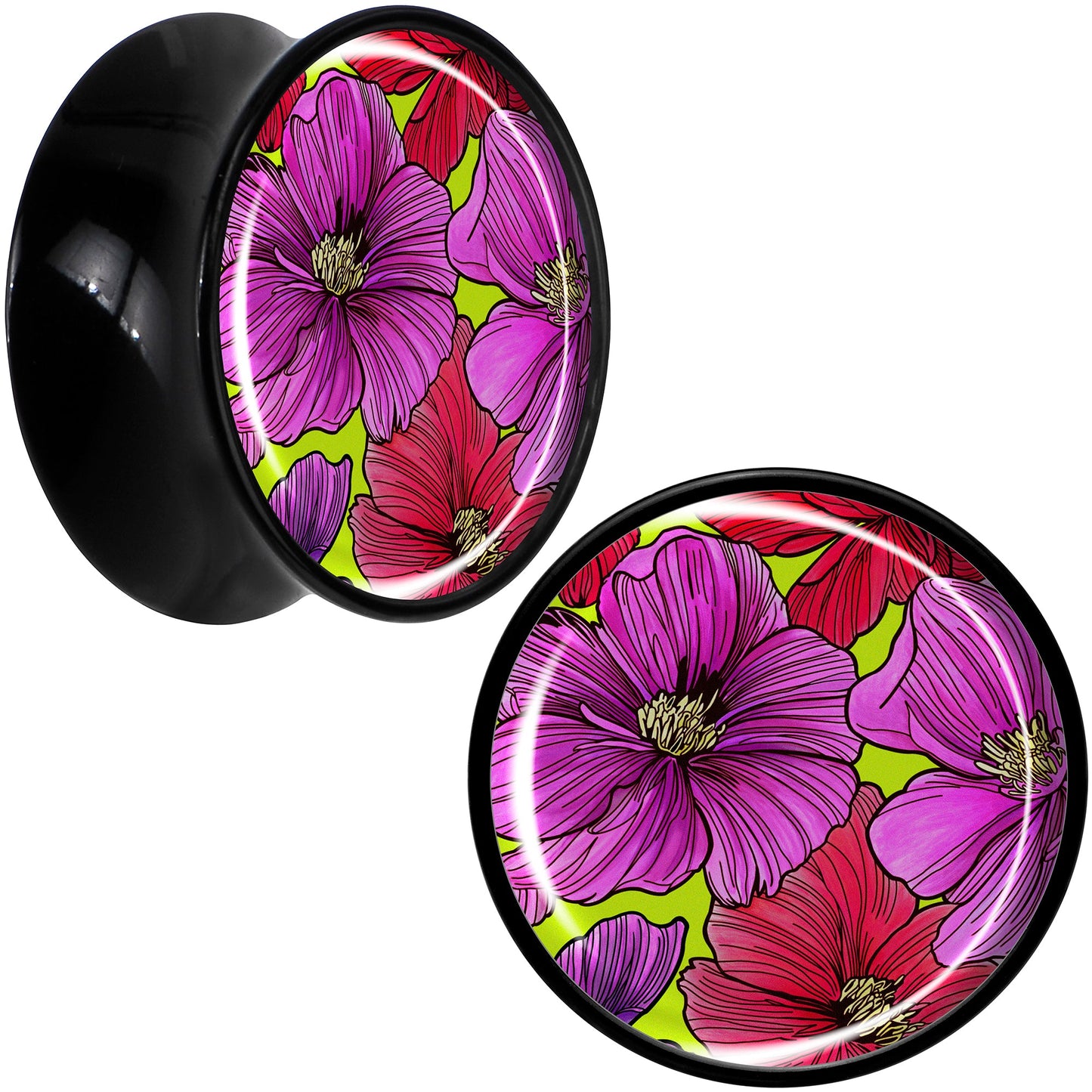 Blossom Creation Tropical Floral Flowers Black Acrylic Saddle Plug Set by Onyx O