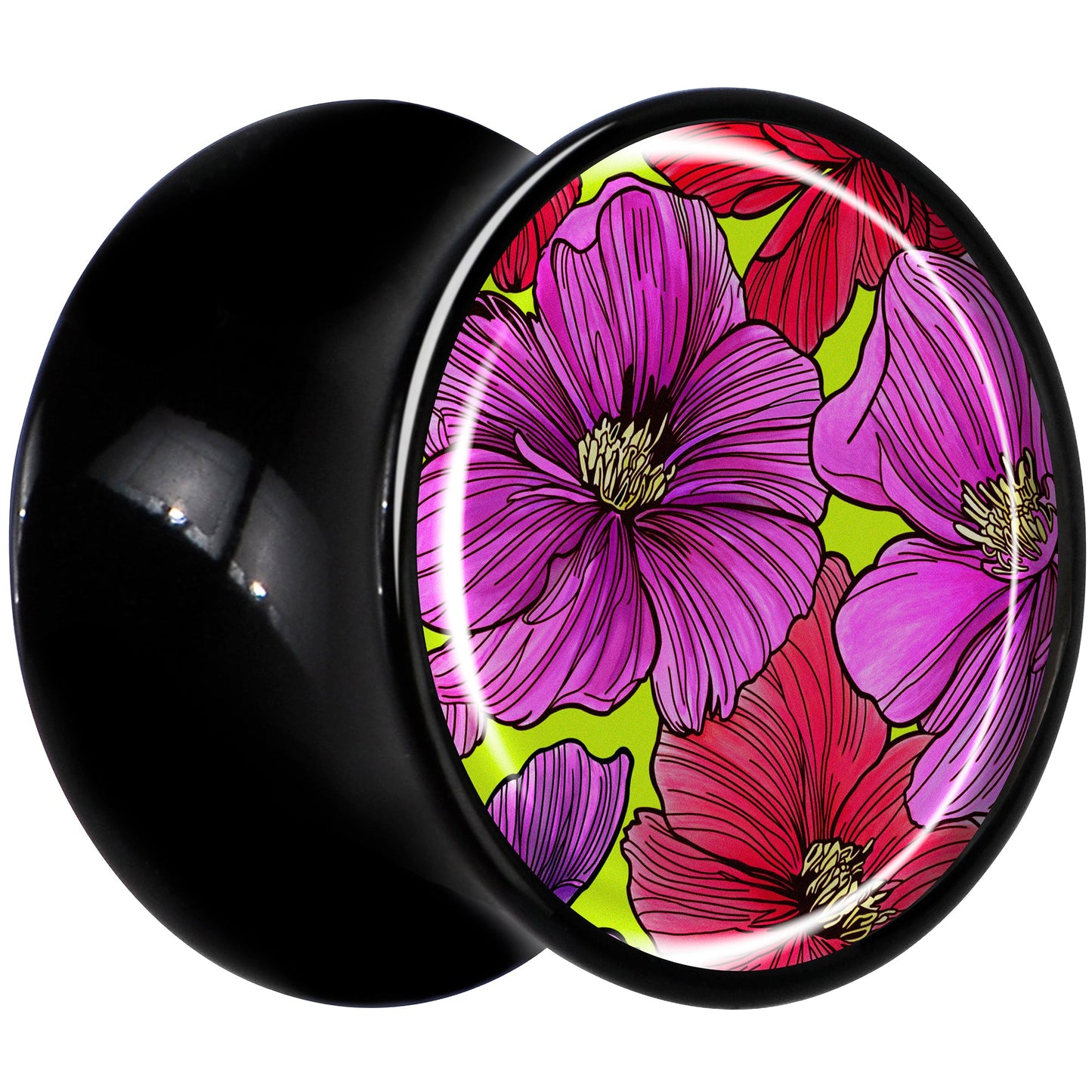 Blossom Creation Tropical Floral Flowers Black Acrylic Saddle Plug Set by Onyx O