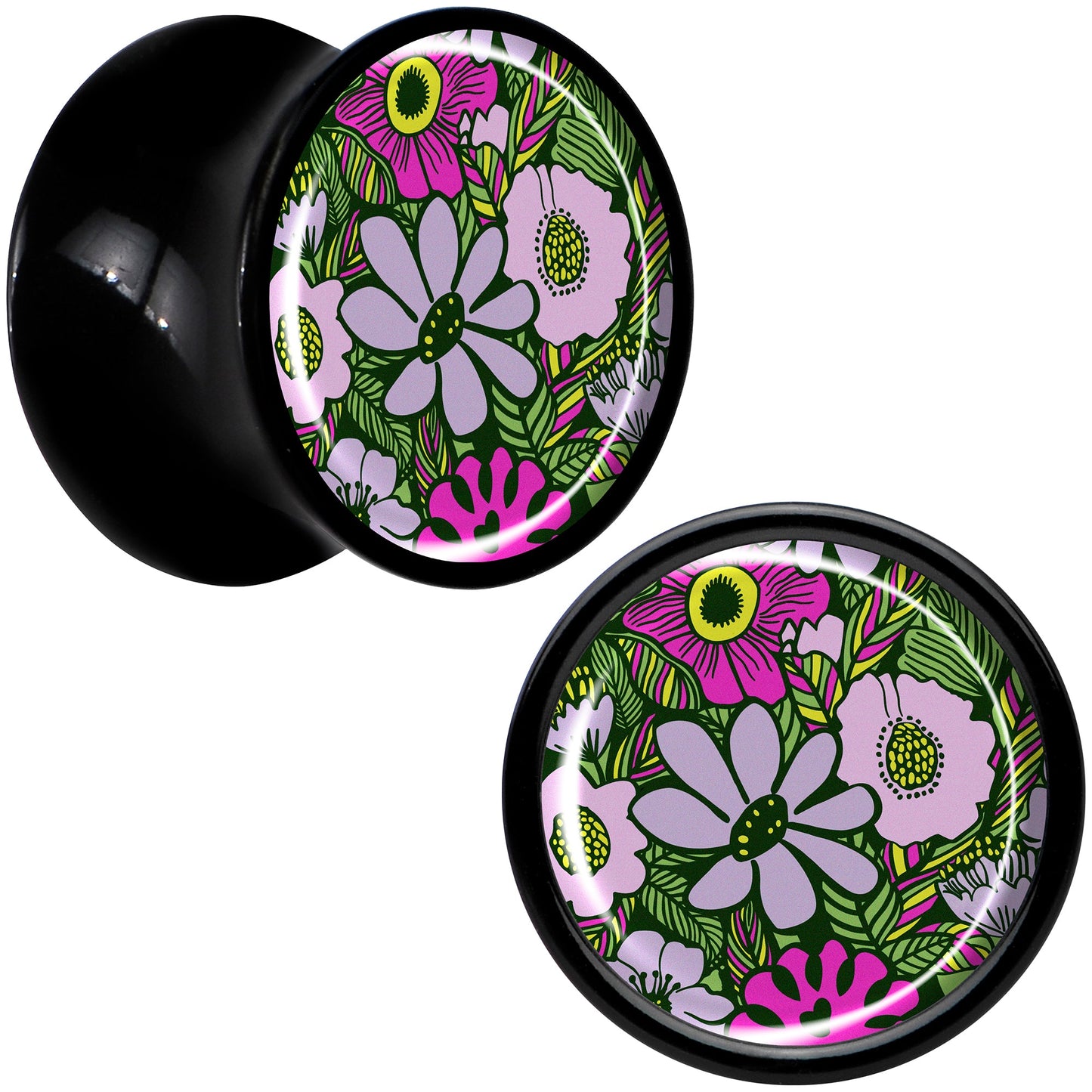 Blossom Creation Paradise of Pink Flowers Black Acrylic Saddle Plug Set by Onyx O