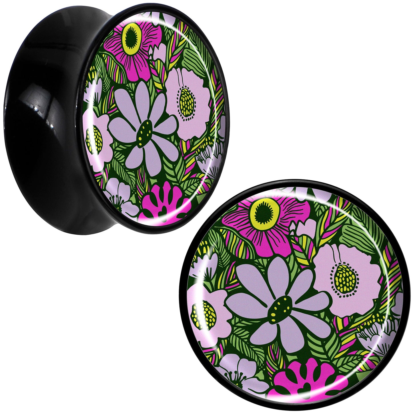 Blossom Creation Paradise of Pink Flowers Black Acrylic Saddle Plug Set by Onyx O