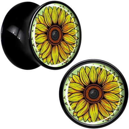 Blossom Creation Yellow Sunflower Black Acrylic Saddle Plug Set by Onyx O