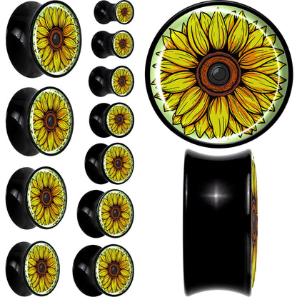 Blossom Creation Yellow Sunflower Black Acrylic Saddle Plug Set by Onyx O