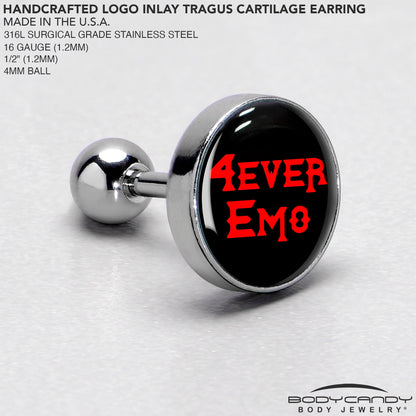 16G 1/4 Black Red 4 Ever Emo Tragus Cartilage Earring by Onyx O