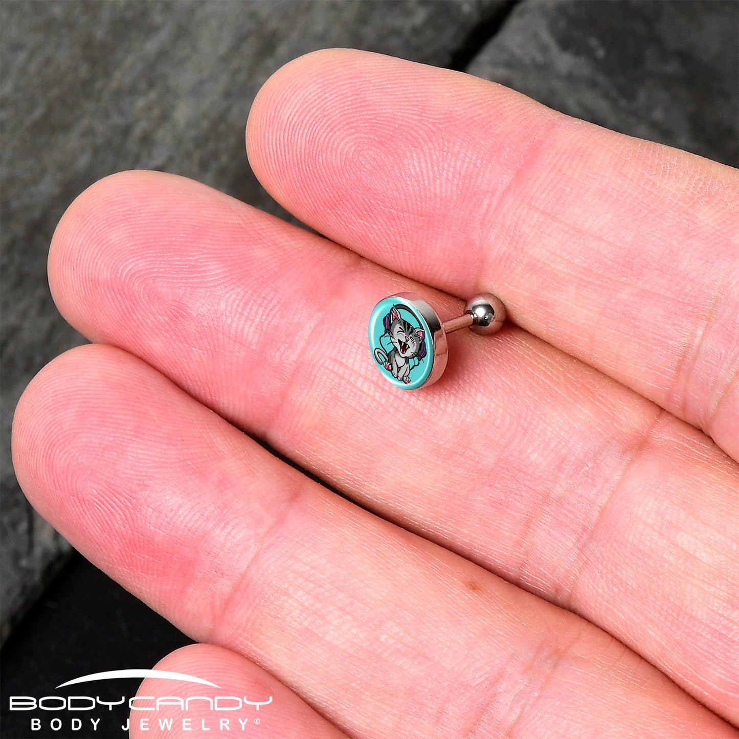 16G 1/4 Heavy Metal Kitty Cat Tragus Cartilage Earring by Onyx O