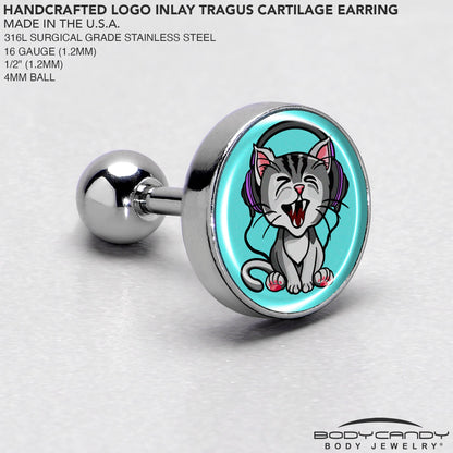 16G 1/4 Heavy Metal Kitty Cat Tragus Cartilage Earring by Onyx O