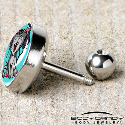 16G 1/4 Heavy Metal Kitty Cat Tragus Cartilage Earring by Onyx O