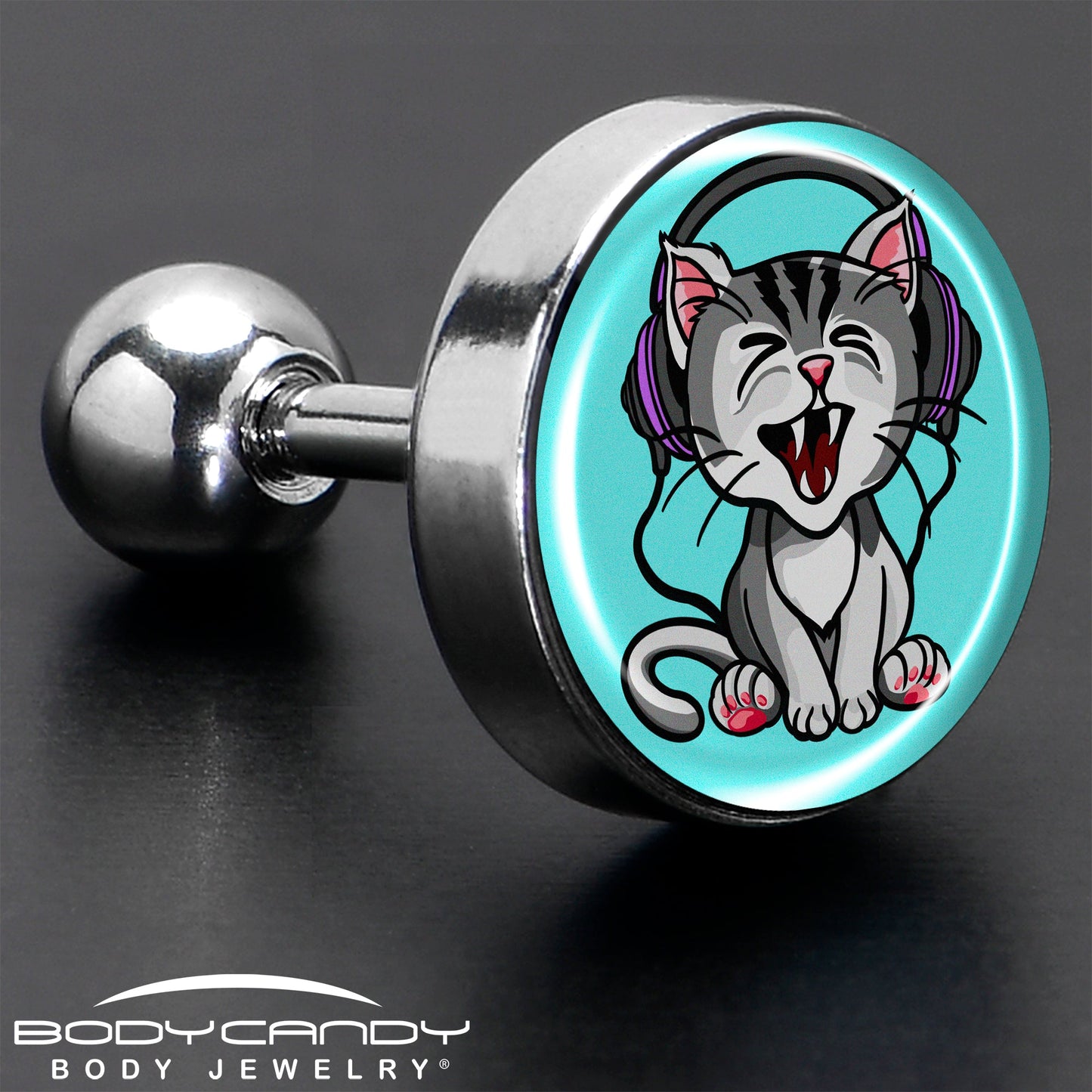 16G 1/4 Heavy Metal Kitty Cat Tragus Cartilage Earring by Onyx O