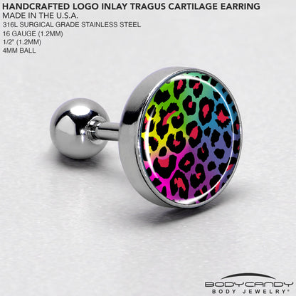16G 1/4 Rainbow Cheetah Print Cartilage Tragus Earring by Onyx O