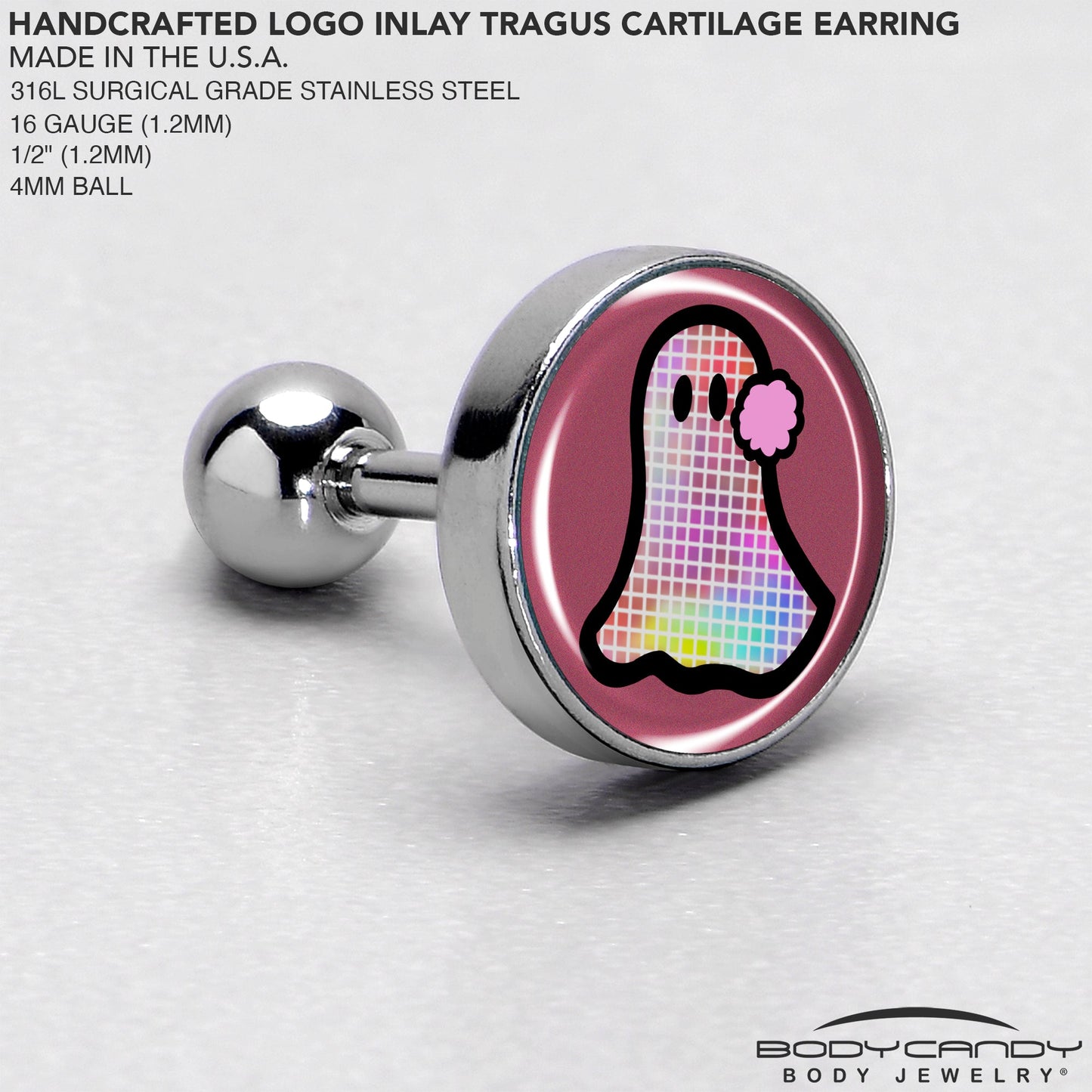 16G 1/4 Disco Spirit Ghost Tragus Cartilage Earring by Onyx O