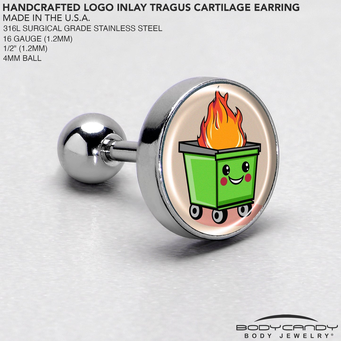 16G 1/4 Dumpster Fire Tragus Cartilage Earring by Onyx O