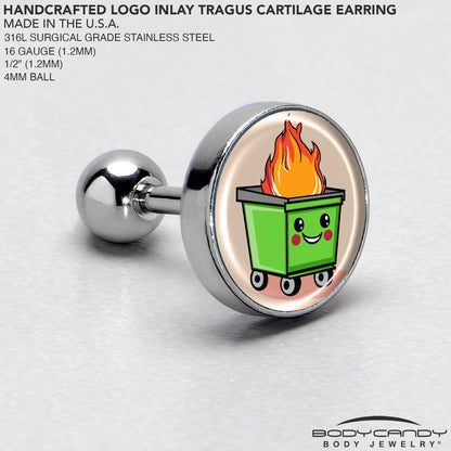 16G 1/4 Dumpster Fire Tragus Cartilage Earring by Onyx O