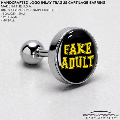 16G 1/4 Black Yellow Fake Adult Tragus Cartilage Earring by Onyx O