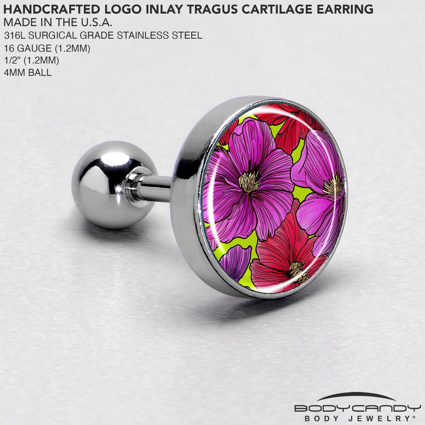 16G 1/4 Blossom Creation Tropical Floral Flowers Cartilage Earring by Onyx O