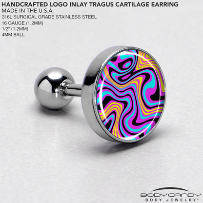 16G 1/4 Funky Swirls Cartilage Tragus Earring by Onyx O