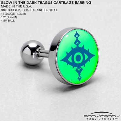16G 1/4 Glow in the Dark Evil Eye Tragus Cartilage Earring by Onyx O