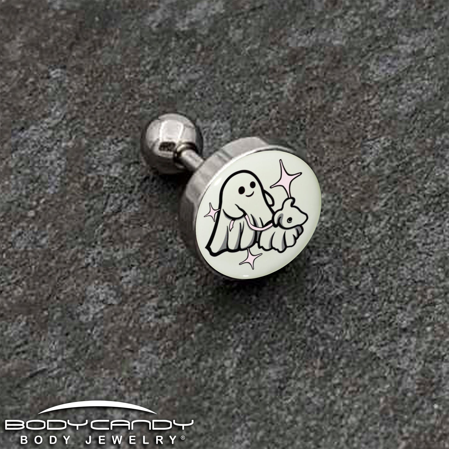 16G 1/4 Glow in the Dark Halloween Ghost Dog Walker Tragus Cartilage Earring by Onyx O