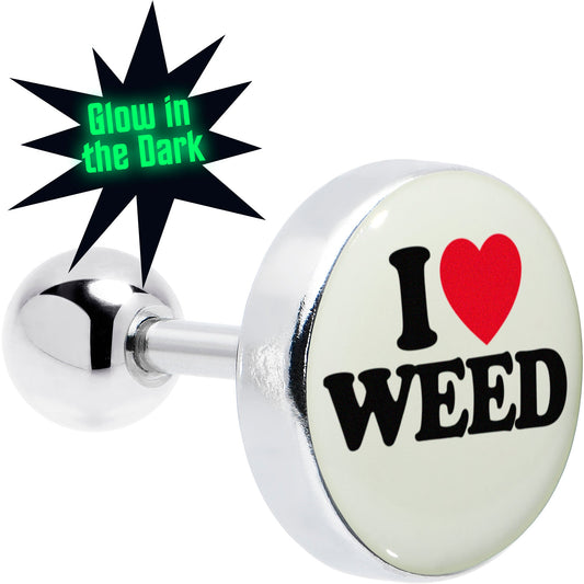 16G 1/4 Glow in the Dark I Love Weed Tragus Cartilage Earring by Onyx O