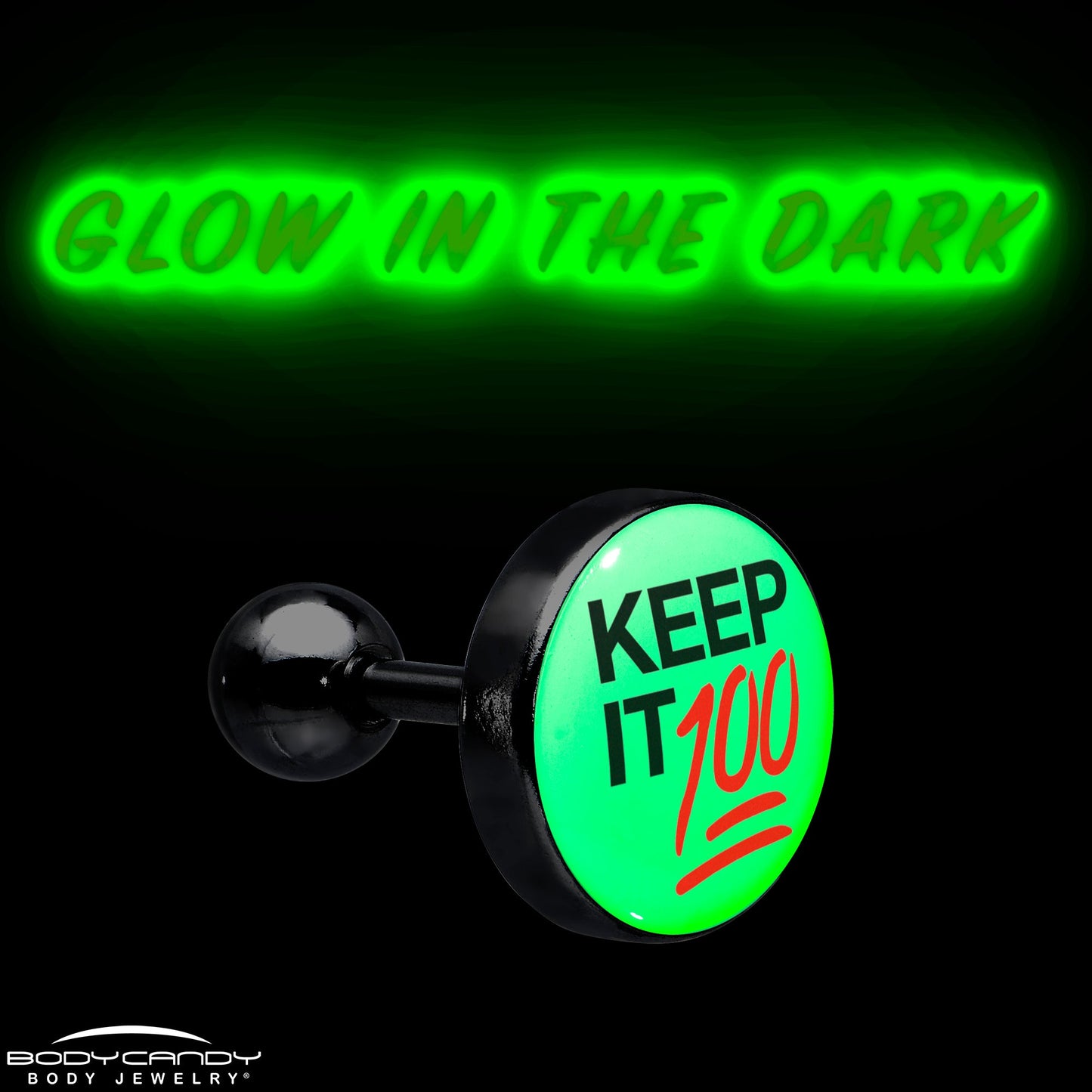 16G 1/4 Glow in the Dark Keep it 100 Tragus Cartilage Earring by Onyx O