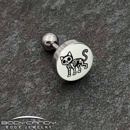 16G 1/4 Glow in the Dark Skeleton Kitty Cat Tragus Cartilage Earring by Onyx O