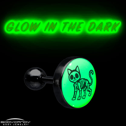 16G 1/4 Glow in the Dark Skeleton Kitty Cat Tragus Cartilage Earring by Onyx O