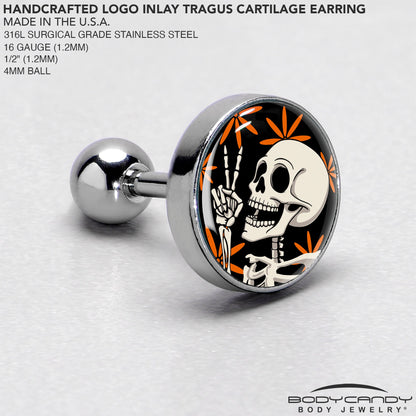 16G 1/4 Peace Sign Skeleton Tragus Cartilage Earring by Onyx O