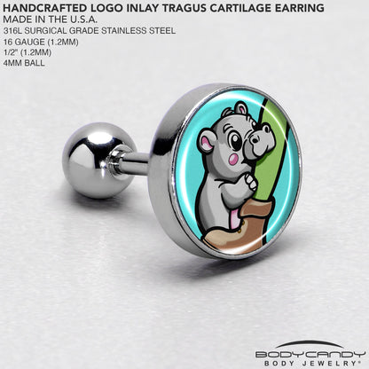 16G 1/4 Cute Biting Baby Hippo Cartilage Tragus Earring
