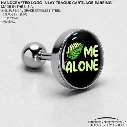 16G 1/4 Black Green Leaf Me Alone Tragus Cartilage Earring by Onyx O