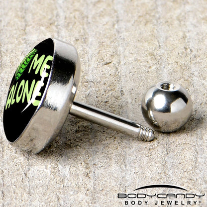 16G 1/4 Black Green Leaf Me Alone Tragus Cartilage Earring by Onyx O