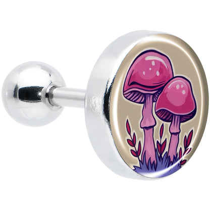 16G 1/4 Artist Drawn Pink Mushrooms Tragus Cartilage Earring by Onyx O