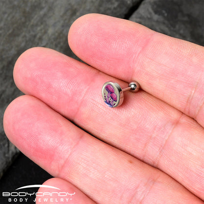 16G 1/4 Artist Drawn Pink Mushrooms Tragus Cartilage Earring by Onyx O