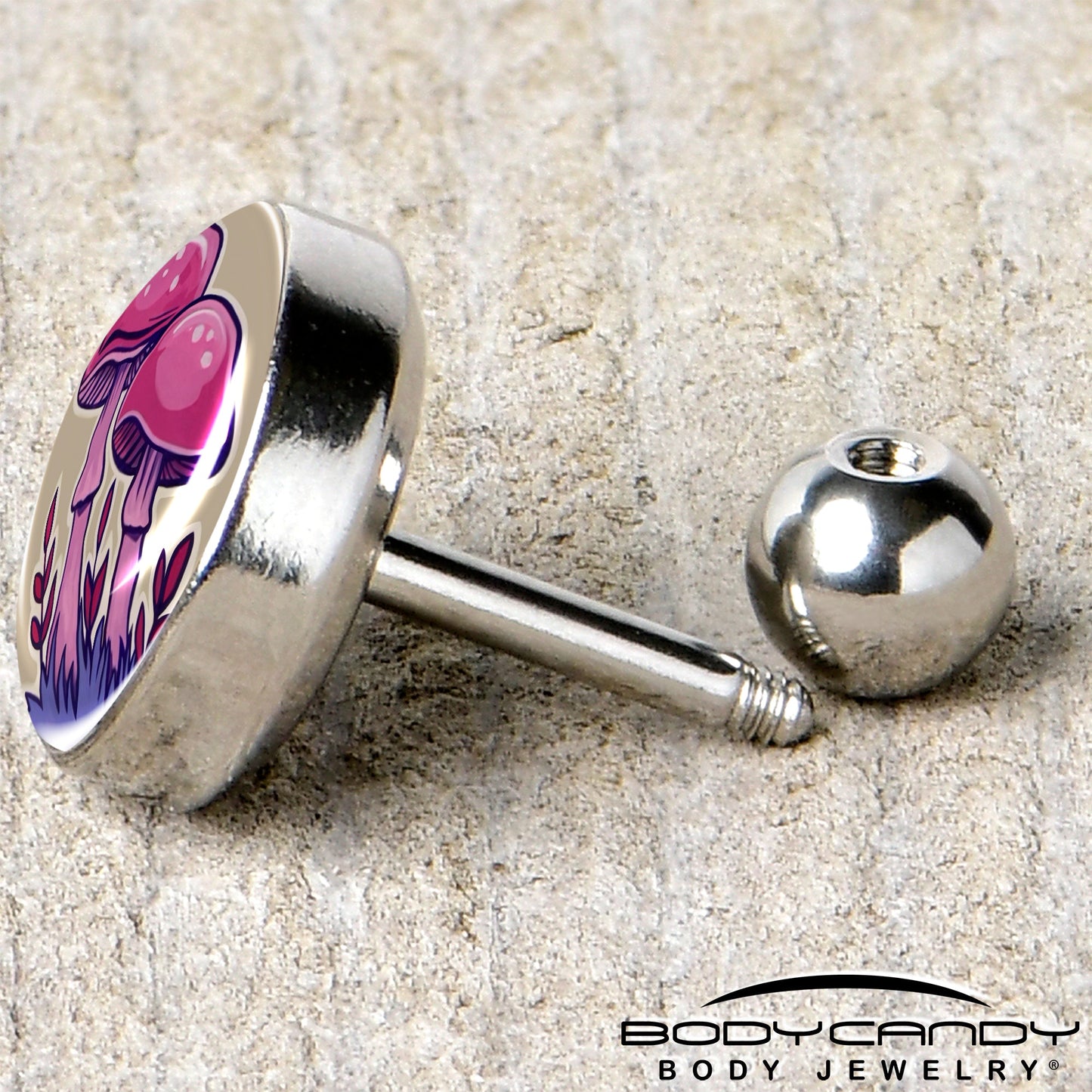 16G 1/4 Artist Drawn Pink Mushrooms Tragus Cartilage Earring by Onyx O