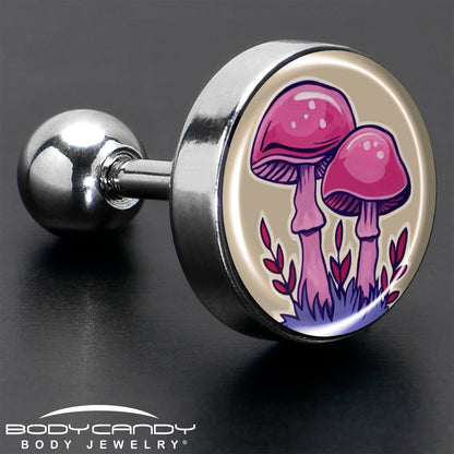 16G 1/4 Artist Drawn Pink Mushrooms Tragus Cartilage Earring by Onyx O