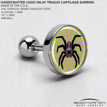 16G 1/4 Psychedelic Spider Tragus Cartilage Earring by Onyx O
