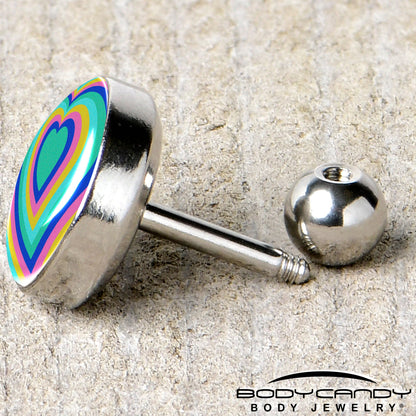 16G 1/4 Rainbow Retro Heart Tragus Cartilage Earring by Onyx O