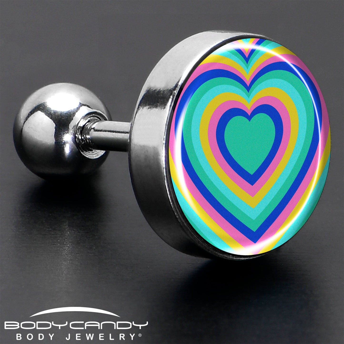 16G 1/4 Rainbow Retro Heart Tragus Cartilage Earring by Onyx O