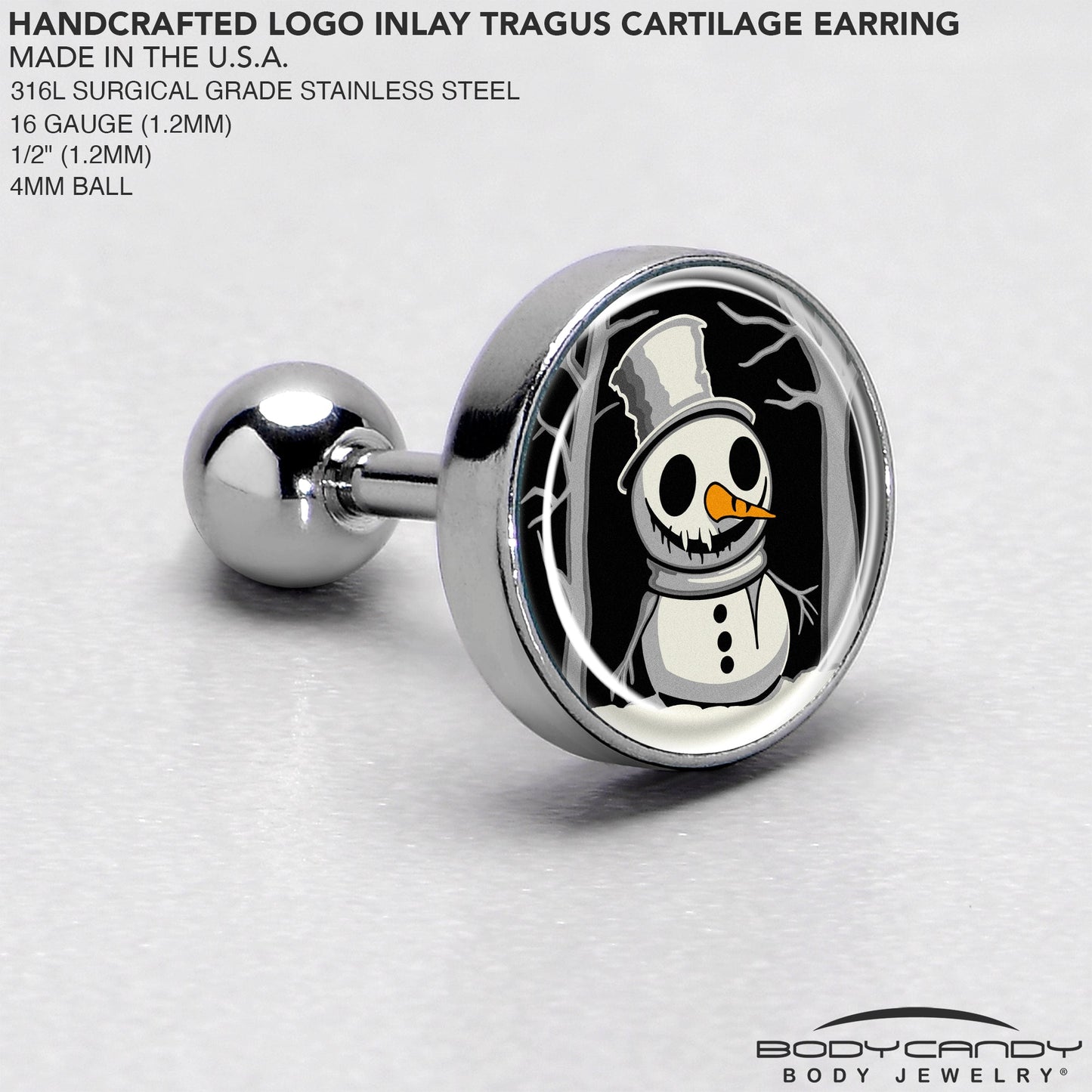 Christmas Holiday Spooky Snowman Tragus Cartilage Earring by Onyx O