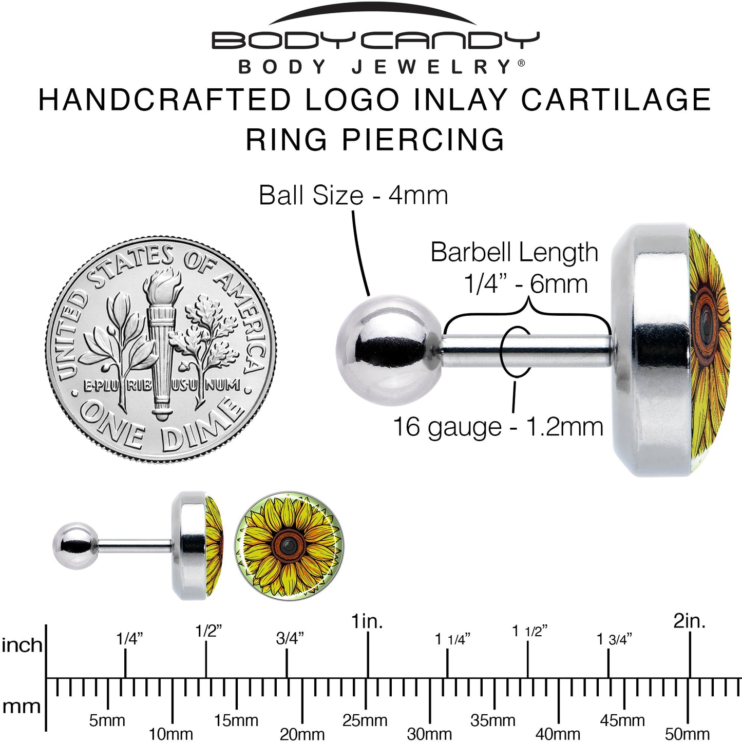 Blossom Creation Yellow Sunflower Tragus Cartilage Earring by Onyx O