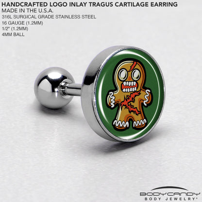 Christmas Holiday Zombie Gingergread Man Tragus Cartilage Earring by Onyx O