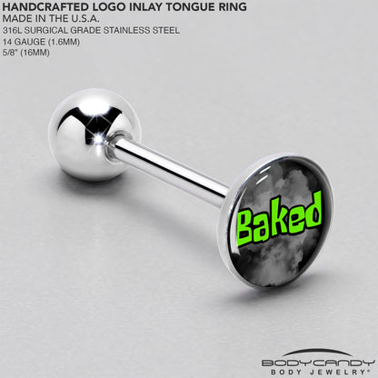 Logo Baked Stoner Barbell Tongue Ring by Onyx O